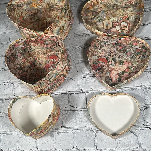 Set of 3 Heart-Shaped Floral Decorative Gift Boxes Valentine Victorian Romantic - Picture 15 of 16